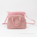 Pink Wool Winter Lambs Sherpa PU Multifunctional Shoulder Handbag Lady Tote Bag Set